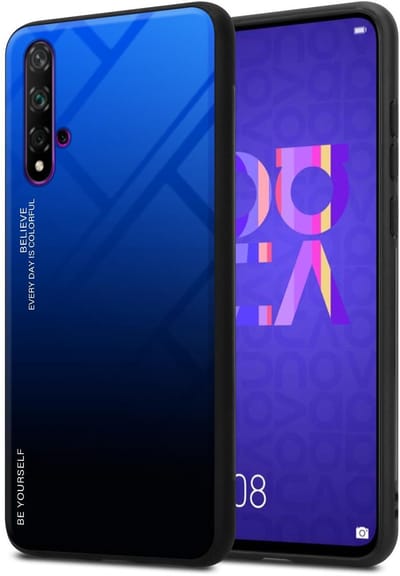 Cadorabo Hoesje geschikt voor Honor 20 / 20S / Huawei NOVA 5T in BLAUW - ZWART - Tweekleurige beschermhoes van TPU-silicone Case Cover en achterzijde van gehard glas