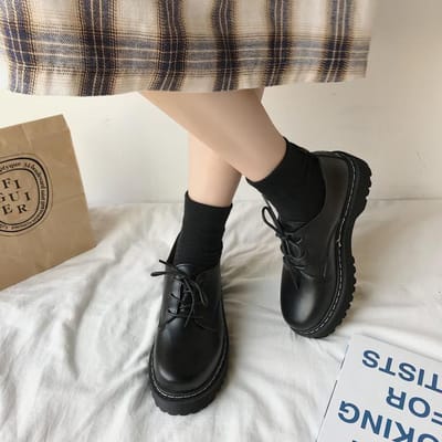 Dames Leren Veterschoenen Vrouwelijke Dikke Zool Loafers Ronde Neus Platform Casual Lolita Mary Jane Schoenen Zapatos Mujer 40 white