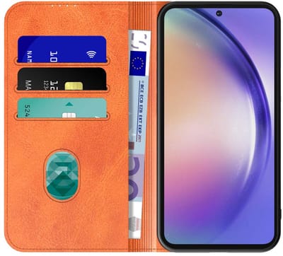 Geschikt voor Samsung Galaxy A54 5G Telefoonhoesje Bruin Kunstleer Met Magnetische Sluiting - Portemonnee Book Case Met Pasjeshouder - Bescherming aan Voorkant en Achterkant - ProtX