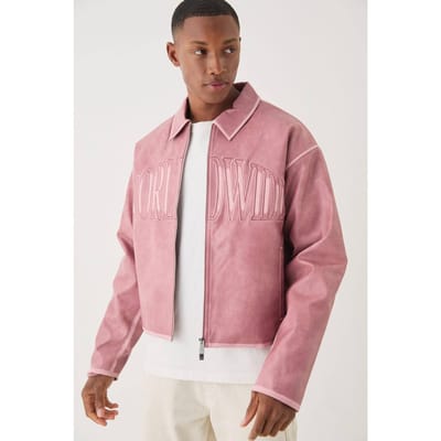 Boxy Tumble PU Applique Harrington Jas In Roze | Pink | Size Small
