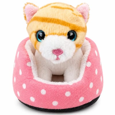 Topknuffels® Oranje Kat in Kattenmand Pluche Knuffel 15 cm - Speelgoed Knuffels voor Kinderen Jongens Meisjes - Cat Kitten - Dog Puppy