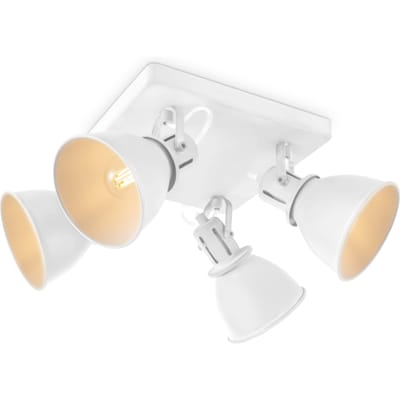 Industriële Plafondspots - Wit - Met 4 E14 Fitting - Metaal Spotlights - 23 x 23 x 20.5cm - Voor woonkamer en slaapkamer - Lichtbron niet inbegrepen