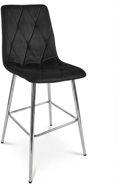 Barkruk LIBRA - Zwart fluweel - zilveren metalen poten - Modern design