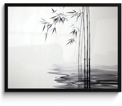 Poster in lijst - Fotolijst 70x50 cm - Posters - Bamboestammen - Water - Minimalistisch - Wit - Posterlijst zwart - Decoratie - Wanddecoratie woonkamer - Muurdecoratie slaapkamer