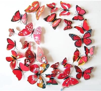 New Age Devi - "3D Vlinder Muursticker \ Muurdecoratie - voor Kinder- & Babykamer - Rood"