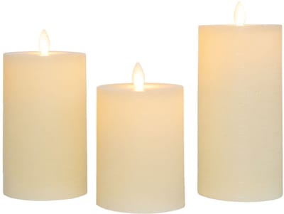 Anna's Collection LED kaars oplaadbaar flame effect rustiek set 7.5 cm ivoor 3 stuks