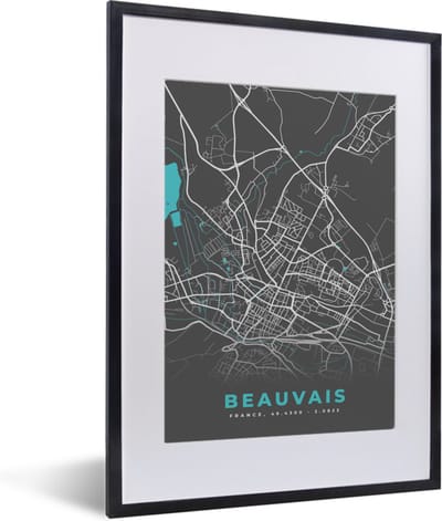 Fotolijst incl. Poster - Frankrijk - Plattegrond - Beauvais - Kaart - Stadskaart - 30x40 cm - Posterlijst
