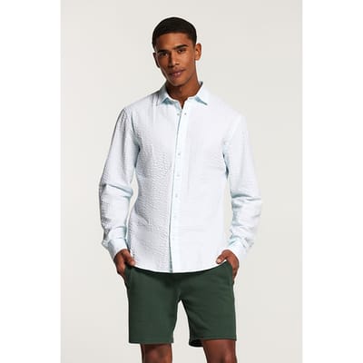 Shiwi Shawn Seersucker Shirt Light Sky Blue Size: S | Casual Shirts Outlet | Heren | Wit