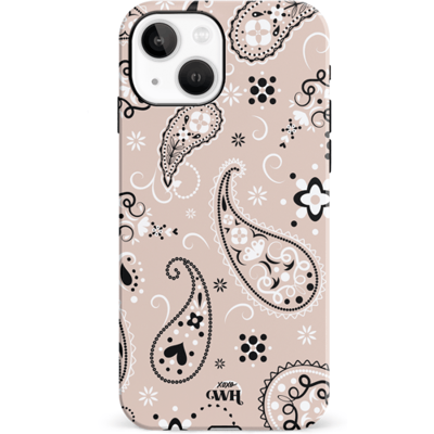 xoxo Wildhearts Paisley Dawn Nude - Double Layer - Hard case hoesje geschikt voor iPhone 13 hoesje - Print met bloemen en hartjes - Beschermhoes geschikt voor iPhone 13 case met print - beige / zwart