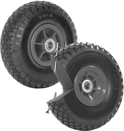 2x handkar wiel PU wiel 260x85 mm 3.00-4 60 mm offset naaf Ø 20 mm grijs massief rubber handkar