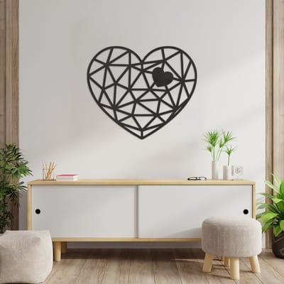 Geometrische Wanddecoratie Hart - Geometrische Muurdecoratie Liefde - Geometrisch Hart - Muurdecoratie Hout - Wanddecoratie Hout - Muurdecoratie Woonkamer - Wanddecoratie Woonkamer - Wanddecoratie Industrieel - Wanddecoratie Dieren - 69.5 x 59 cm