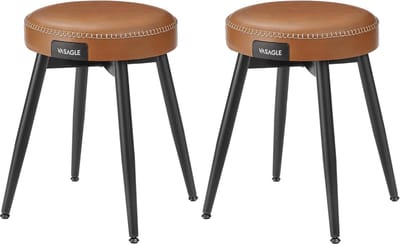VASAGLE EKHO Collectie - barkrukken - Set van 2 - PU met stiksels - Hoogte 48 cm - Mid-century Modern, Eetkamer/Studeerkamer - Karamelbruin