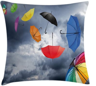 ABAKUHAUS kussenhoes 45 x 45 cm – Paraplu's & Wolken – Grijs/Wit