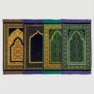 FIRASET Islamic Prayer Rug – Seccade- Set van 4 Gebedskleden – Dun en Zacht Turks Janamaz – Inclusief 4 Gebedskralen