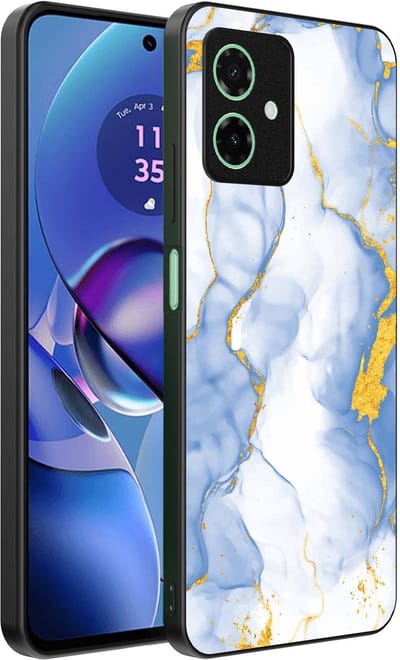 Smartphonica Telefoonhoesje Geschikt voor Motorola Moto G55 met Lichtblauw Goud Marmer Opdruk - TPU Backcover Case Lightblue Gold Marble Design geschikt voor Motorola Moto G55
