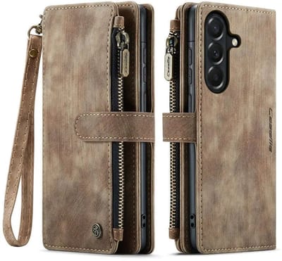 CaseMe C30 Hoesje Geschikt voor Samsung Galaxy A37 | Wallet Zipper Book Case met Pasjeshouder | Beschermhoes met Portemonnee | Bruin