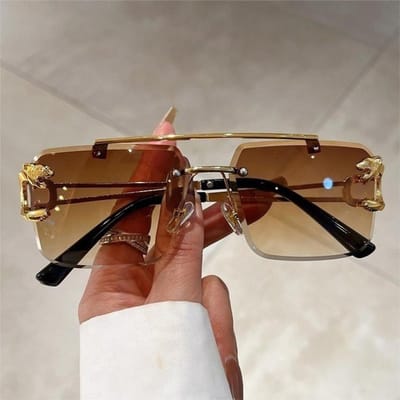 Randloos Geslepen Rand Box Zonnebril Luipaardkop Ontwerp Unisex Dubbele Stralen Gepersonaliseerde Trendy Brillen brown