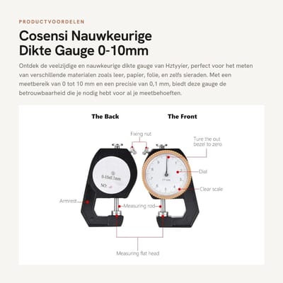 Dailygoods- Dikte Meter 0-10mm - Dikte Gauge - Stalen Constructie - Hoge Nauwkeurigheid 0.1mm - Geschikt voor Leer/Juwelen - Lichtgewicht en Draagbaar