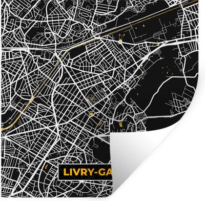 Muurstickers - Sticker Folie - Livry-Garan - Plattegrond - Frankrijk - Kaart - Stadskaart - 100x100 cm - Plakfolie - Muurstickers Kinderkamer - Zelfklevend Behang XXL - Zelfklevend behangpapier - Stickerfolie