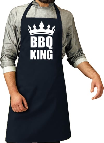 BBQ King barbeque schort / keukenschort navy blauw voor heren - bbq schorten
