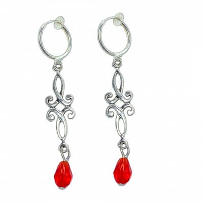 Klem oorbellen -tibetaans- rood- zilverkleur-geen gaatje-Charme Bijoux