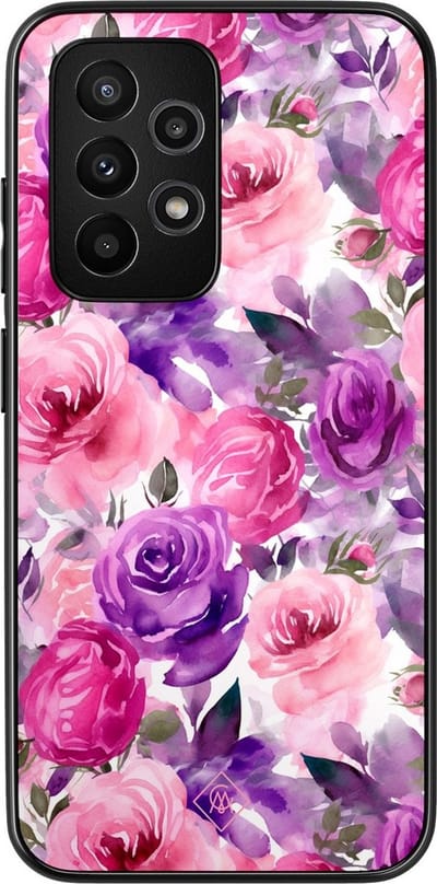 Casimoda® hoesje - Geschikt voor Samsung Galaxy A53 - Rosy Blooms - Zwart TPU Backcover - Planten - Roze