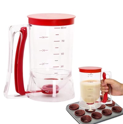 Pannenkoekbeslag Dispenser - 900 ml handmatige beslagdispenser | Lekvrije pannenkoekmaker separator met maatlabel | Knijp handvat ontwerp cupcake wafel mix dispenser voor nauwkeurige portiecontrole