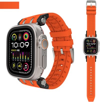 Stravo Robuust siliconen sport horlogebandje voor Apple Watch 46mm (Series 10/11), 45mm (Series 7/8/9), 44mm (Series 4/5/6, SE 1/2/3), 49mm (Ultra 1/2/3) – Ventilerend sportbandje – Oranje