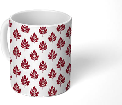 Mok - Koffiemok - Botanisch - Patroon - Bordeaux - Mokken - 350 ML - Beker - Koffiemokken - Theemok