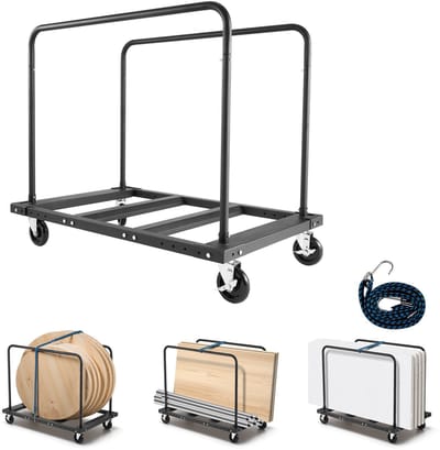 Zware Karrenwagen voor Gipsplaat, Draagvermogen 816 kg, Stalen Constructie met 12,5 mm Zwenkwielen, Inclusief Spanband en Dubbele Zijleuningen voor Gebruik In Fabrieken, Magazijnen en Garages, Zwart