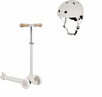 Banwood Eco Scooter + Basket + Eco Fietshelm - Ivory - kinderstep - kinder helm - voordeelset