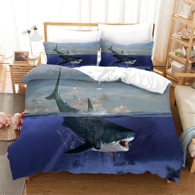 3D Blauwe Oceaan Haaien Dekbedovertrek met Kussensloop Beddengoedset Eenpersoons Tweepersoons Twin Full Queen King Size Bedset voor Slaapkamerdecoratie AU Queen 210x210cm
