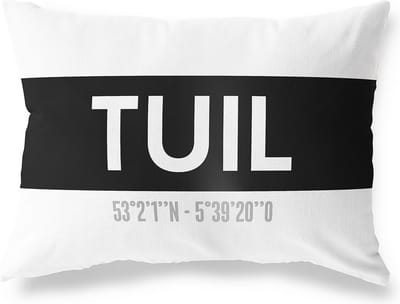 Tuinkussen TUIL - GELDERLAND met coördinaten - Buitenkussen - Bootkussen - Weerbestendig - Jouw Plaats - Studio216 - Modern - Zwart-Wit - 50x30cm