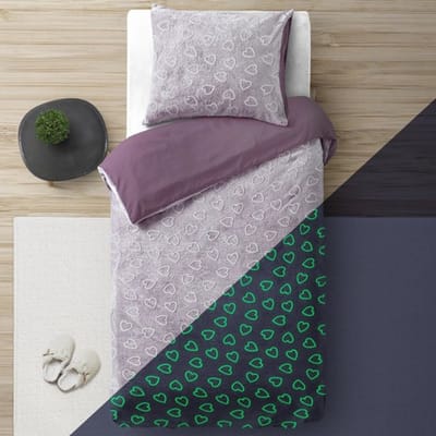 Sleeptime dekbedovertrek Glow in the dark Hearts Pink 140 x 200/220 cm