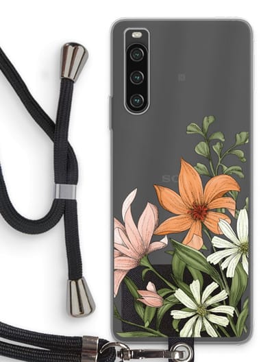 Case Company® - Hoesje met koord geschikt voor Sony Xperia 10 IV hoesje met Koord - Floral bouquet - Telefoonhoesje met Zwart Koord - Bescherming aan alle Kanten en Over de Schermrand