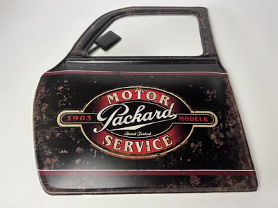 Retro Metalen Muurdecoratie - Motor service Autodeur met Spiegel - Vintage - 47 cm x 41 cm