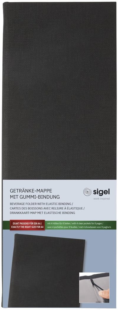 Sigel drankenmap - formaat 1/2 A4 smal - voor 8 bladen - zwart - SI-GM100