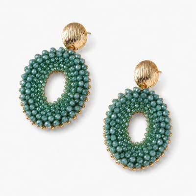Luxamore® Oorbellen Dames Ovaal – Handgemaakte Oorhangers Glaskralen Stainless Steel Groen Goudkleurig – Statement Oorbellen – Lichtgewicht Drop Earrings Cadeau – Cadeau voor Vrouwen