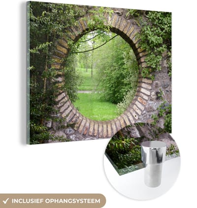 MuchoWow® Glasschilderij 120x90 cm - Schilderij acrylglas - Park - Doorkijk - Natuur - Foto op glas - Schilderijen