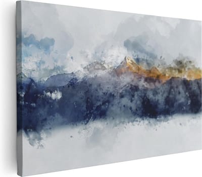 Artaza Canvas Schilderij Bergen Abstract - 120x80 cm - Groot - Wanddecoratie Woonkamer - Muurdecoratie Aquarel - Schilderijen Op Canvas