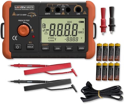Isolatieweerstand Tester - Megohm Meter - Elektrisch Onderhoud - Groot LCD Display - 0-5000 Megohms - Grijs