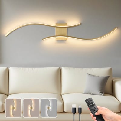 MUPOO Oplaadbare Wandlamp Binnen 100cm Goud – Luxe Draadloze & Dimbare LED Wandlamp – 3000K-6000K Instelbaar – Touch + Afstandsbediening – USB-C – Design Muurlamp voor Woonkamer Slaapkamer Hal