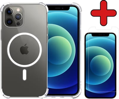 Hoesje - Met Screenprotector - Geschikt voor Apple iPhone 12 Pro - Magsafe Compatible - Sterk & Shockproof - Shock Proof Case - Back Cover - Telefoon Hoes - Telefoonhoes - Transparant