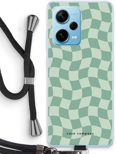 Case Company® - Hoesje met koord geschikt voor Xiaomi Redmi Note 12 Pro Plus hoesje met Koord - Grid Groen - Telefoonhoesje met Zwart Koord - Bescherming aan alle Kanten en Over de Schermrand