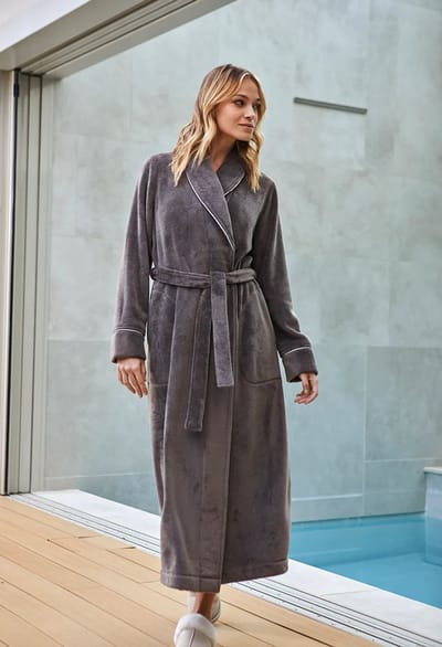 Barandi Dames Kamerjas – Lange fleece ochtendjas met ceintuur – Chocoladebruin – Superzacht & elegant - L