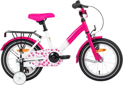 Kinderfiets – Voor meisjes – Met zijwieltjes, handrem, terugtraprem en bagagedrager – 30 cm / 36 cm / 41 cm wielen, roze