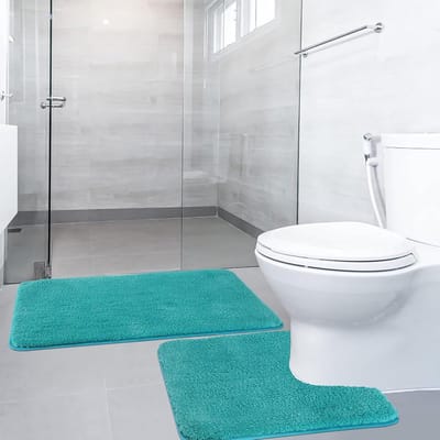 Famanu – Badmat 2 - delig Set - Luxe Dikte Zachte Badkamerkleed - cm Badmat & cm Toiletmat - Wasbare Badmatten Absorberend Badkleed Antislip Badkuip Douchematt - Turquoise