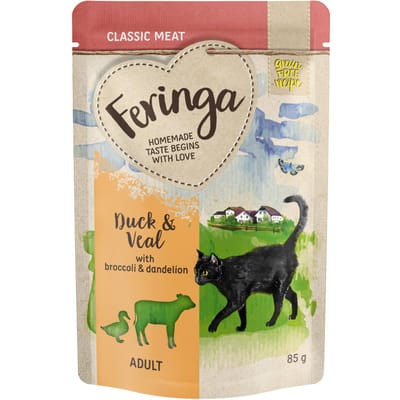 12x85g Maaltijdzakjes Eend & Kalfsvlees met Broccoli Feringa Kattenvoer