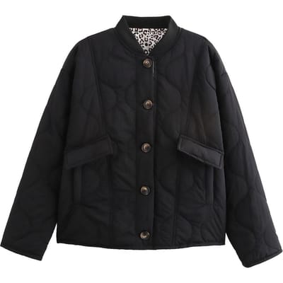 Gequilte Single-breasted Jas met Luipaardprint Splicing Katoen Dames Nieuwe Wintermode Retro Casual Katoenen Jas M