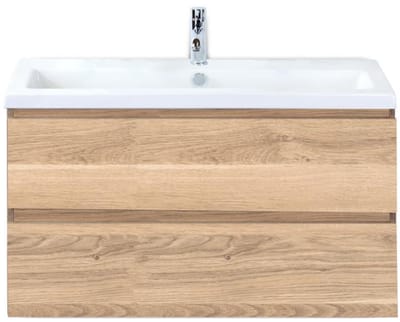 Vogue Badmeubelset 100 cm - Greeplijst in Kleur - Grey Oak - Keramische Wastafel Wit 1 Kraangat